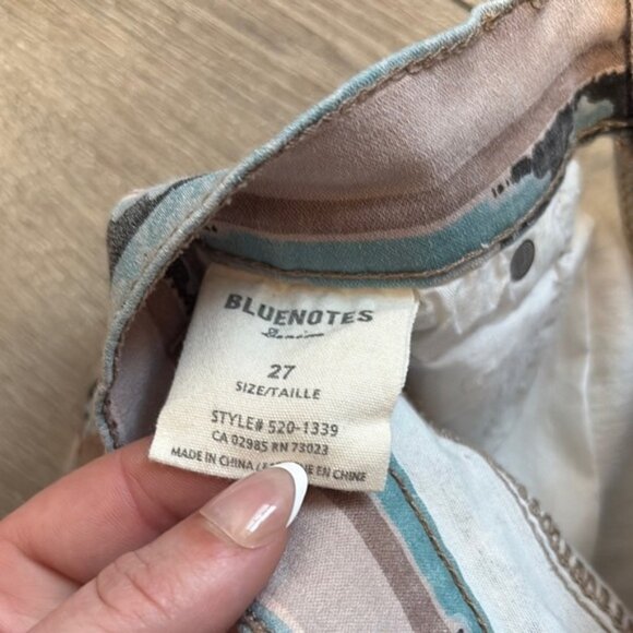 SM274 Bluenotes Blue and Brown Jean Shorts with Geometric Pattern - Picture 3 of 4